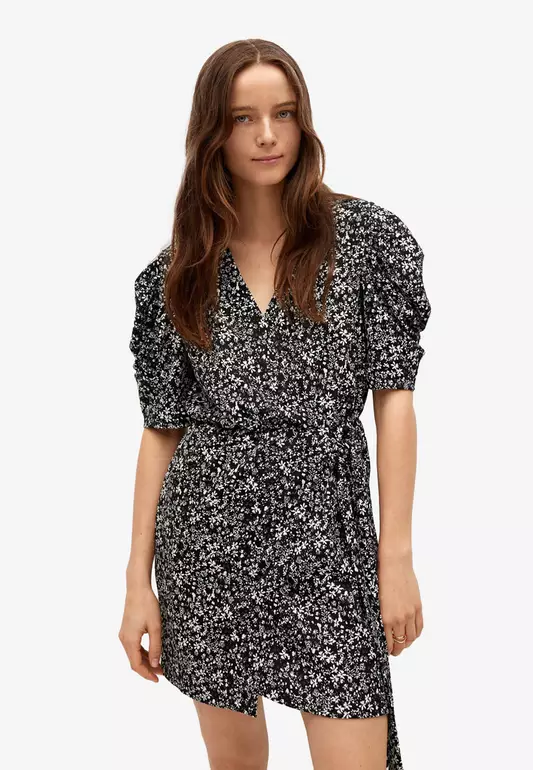 Printed Dress With Balloon Sleeves