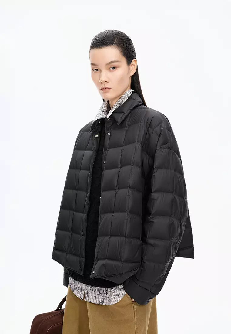 Blend 95% White Goose Down Direct-Fill Fabric Oversized Short Down Jacket
