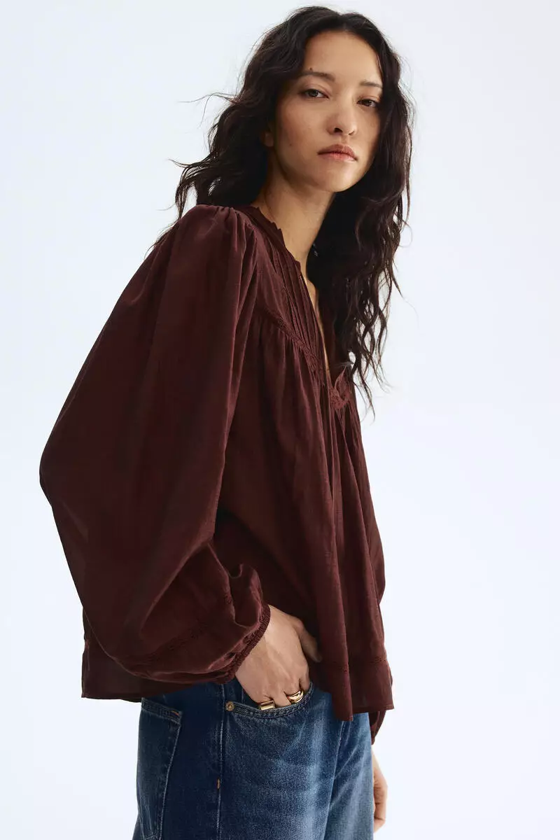 Lace-inset viscose-blend blouse