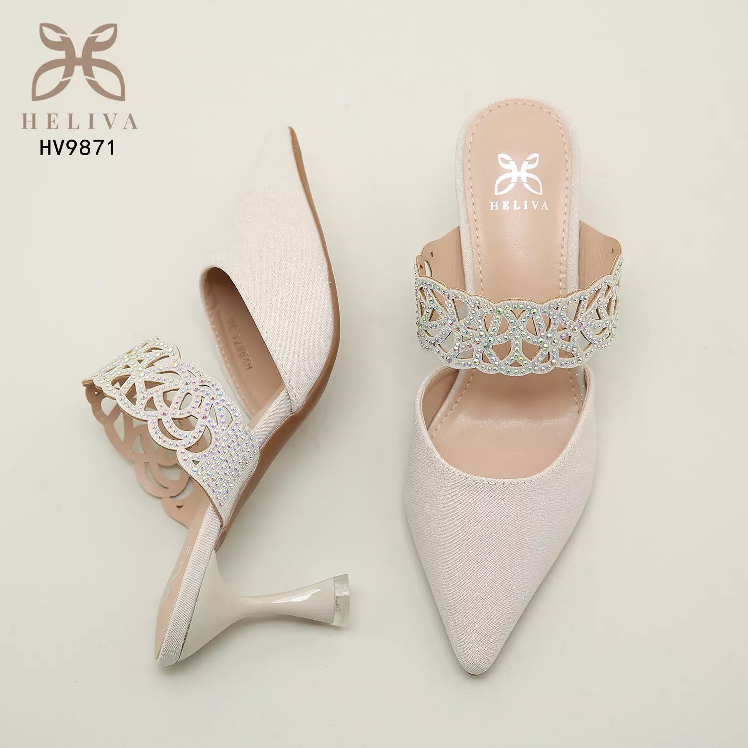 Heliva Lucia Women Heels Satin Glitter Sling Jewel Accessories