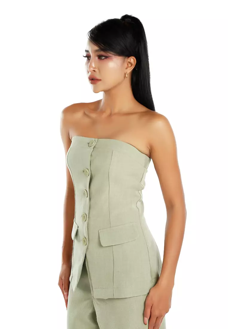 Tailored Woven Button-Down Corset Top