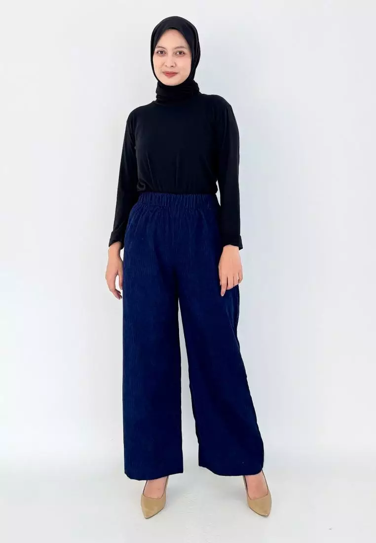 Keily Pants - Celana Palazzo Corduroy NAVY
