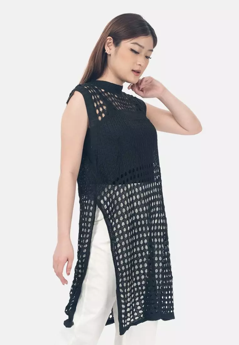 Sherren Long Net Blouse in Black