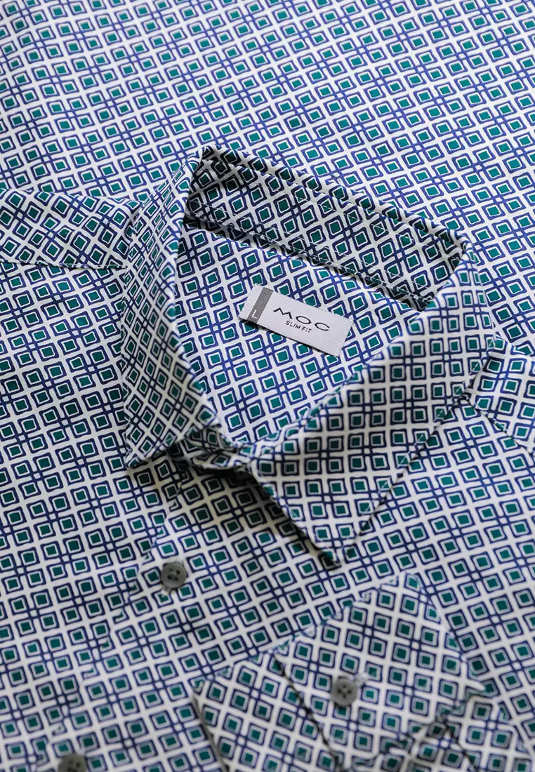 MOC Kemeja Motif Lengan Panjang Pria Mateo - Dark Green