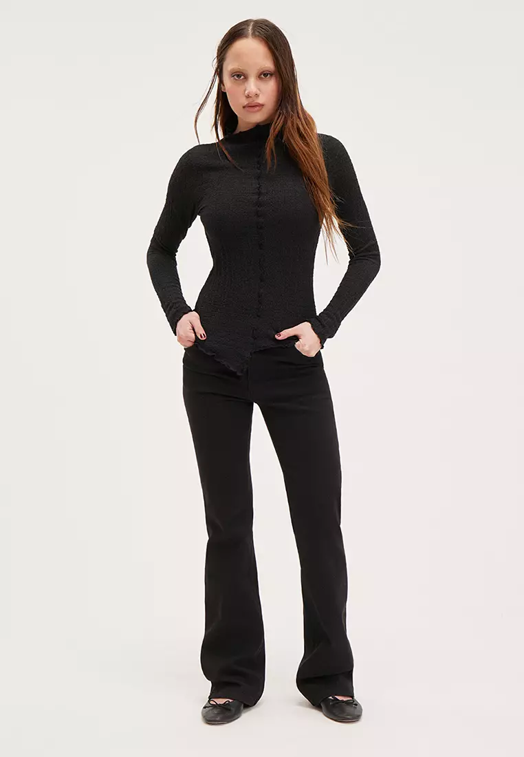Buy Monki Long Sleeved Lettuce Hem Top 2024 Online ZALORA Philippines