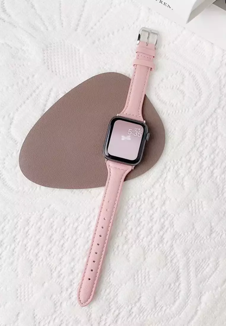 Tali Jam Kulit Apple Watch Strap Jam Tangan Genuine Leather Strap Wanita 42/44/45mm pink