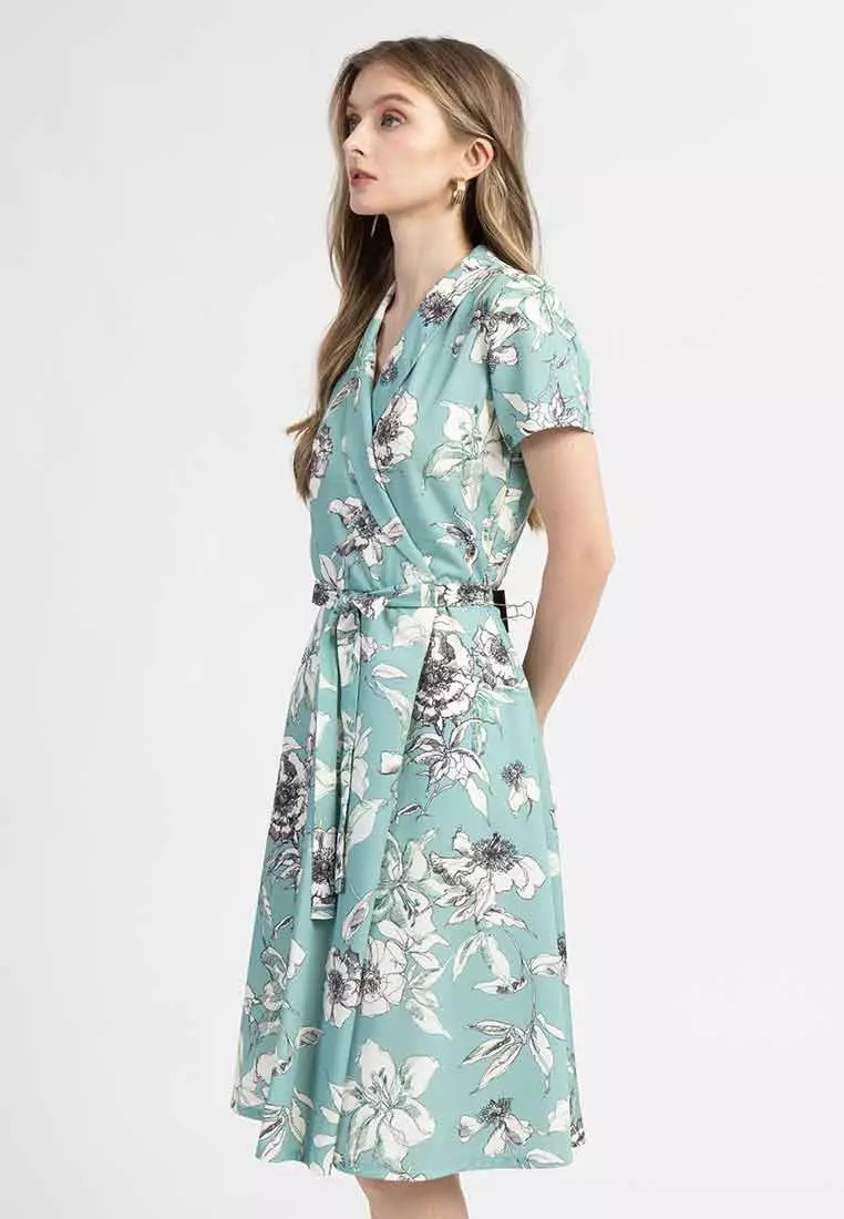 Nadia Floral Wrap A-Line Dres
