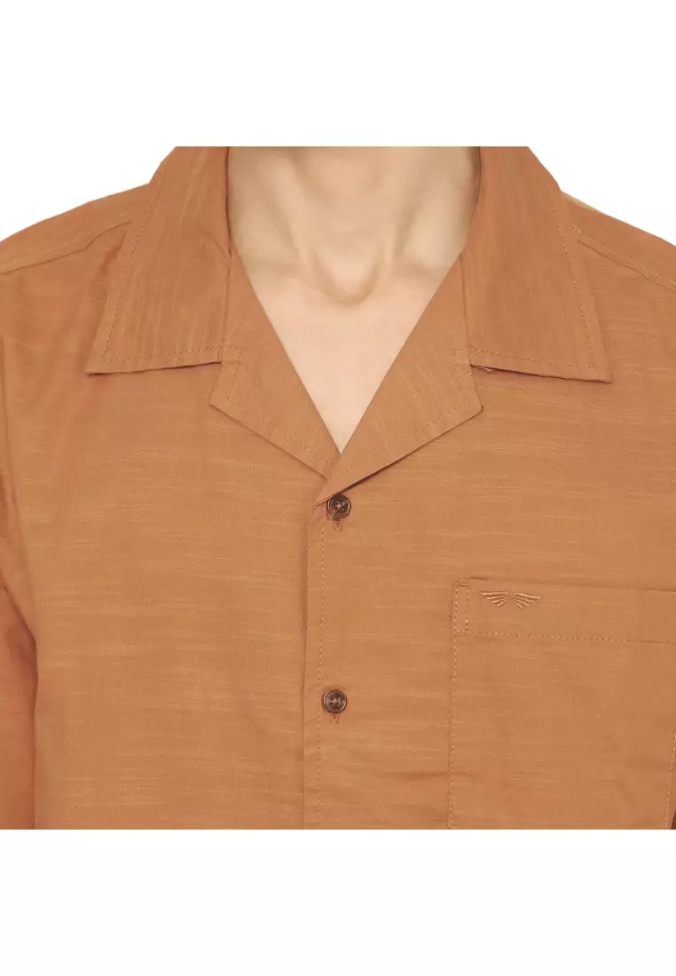 RBJ Kemeja Polos Cotton Slub Krah Hawaii Gold Regular Fit Pria