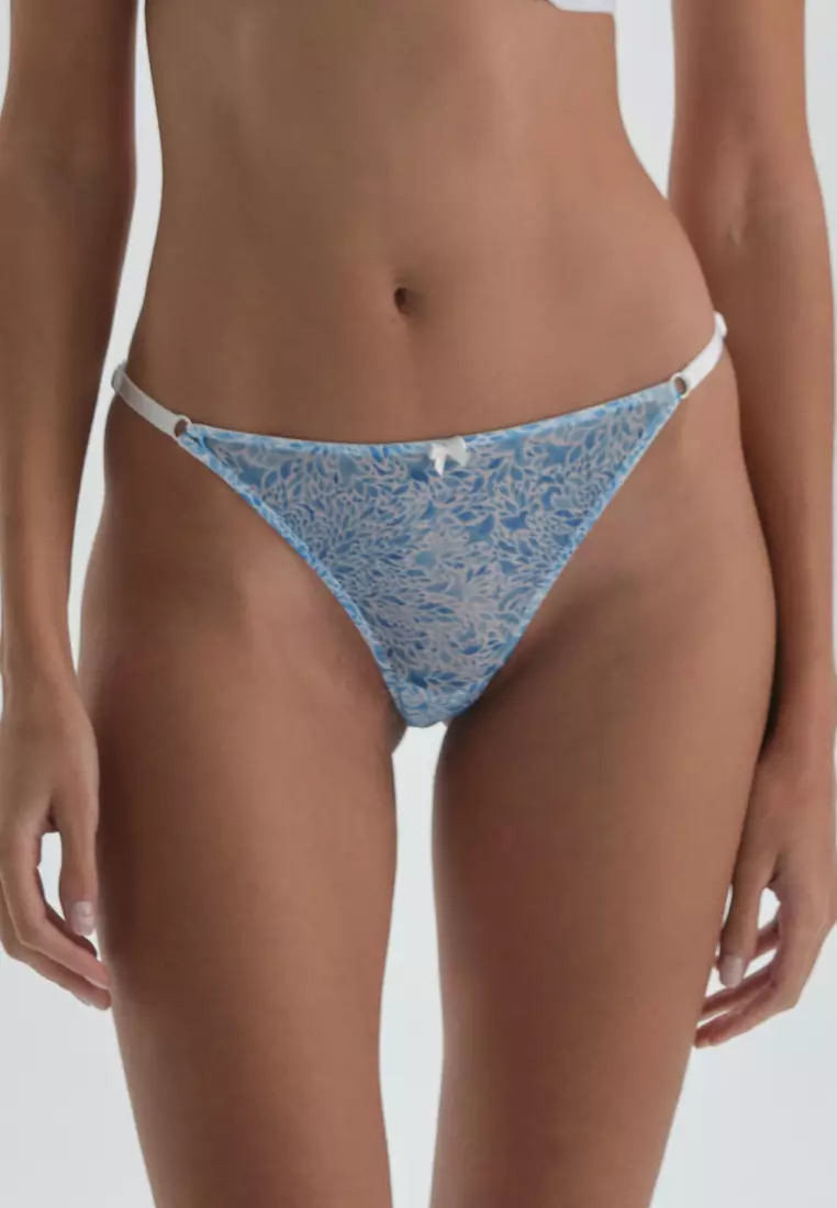 Blue Tiny Invesible G-String, Tiny Invisible, Floral Lace, Regular Fit,  Underwear for Women