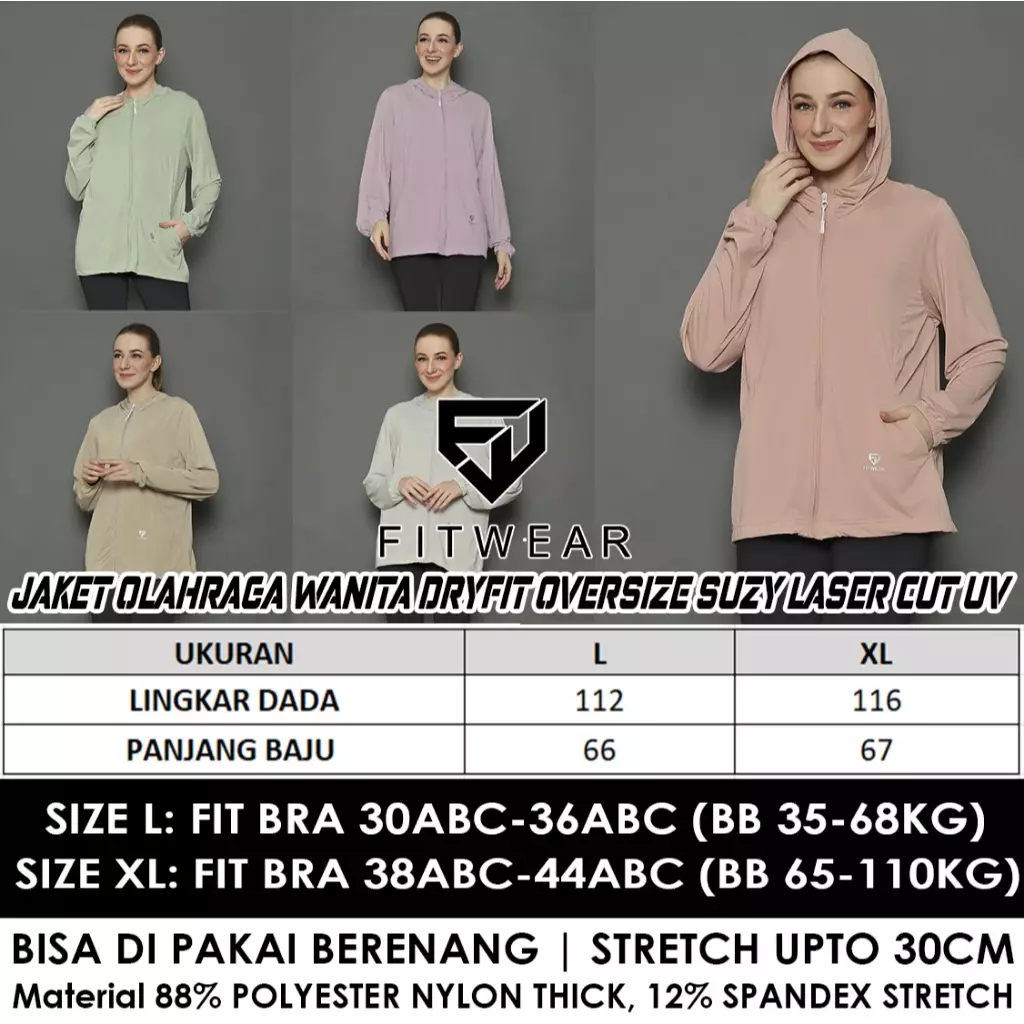 Fitwear - Jaket Olahraga Wanita DRYFIT OVERSIZE SUZY LASER CUT ANTI UV - TARO