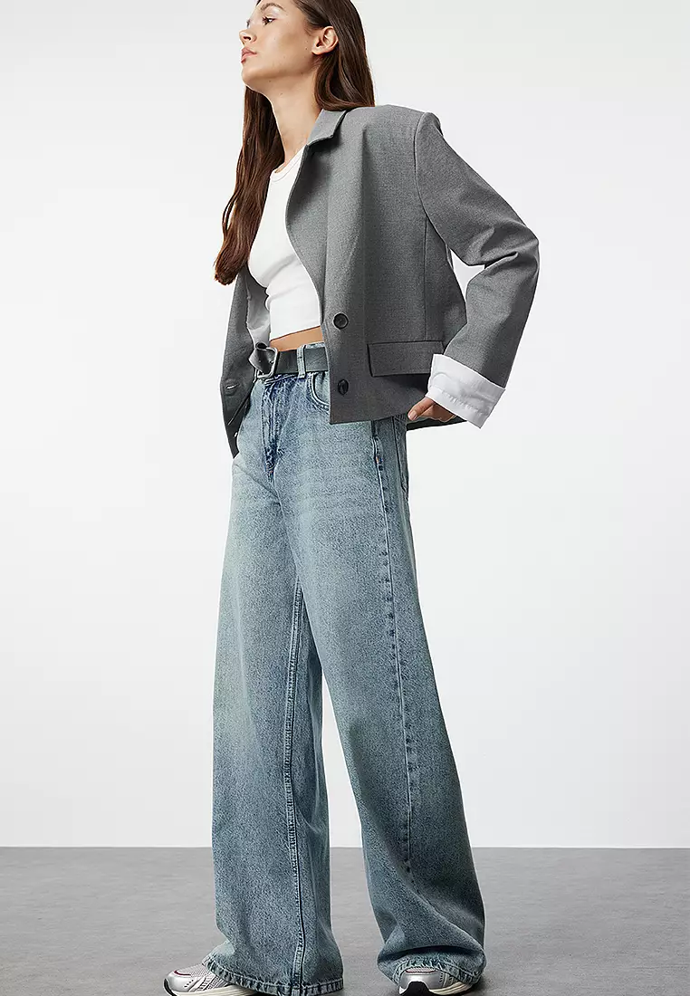 Blue Normal Waist Extra Wide Leg Palazzo Jeans