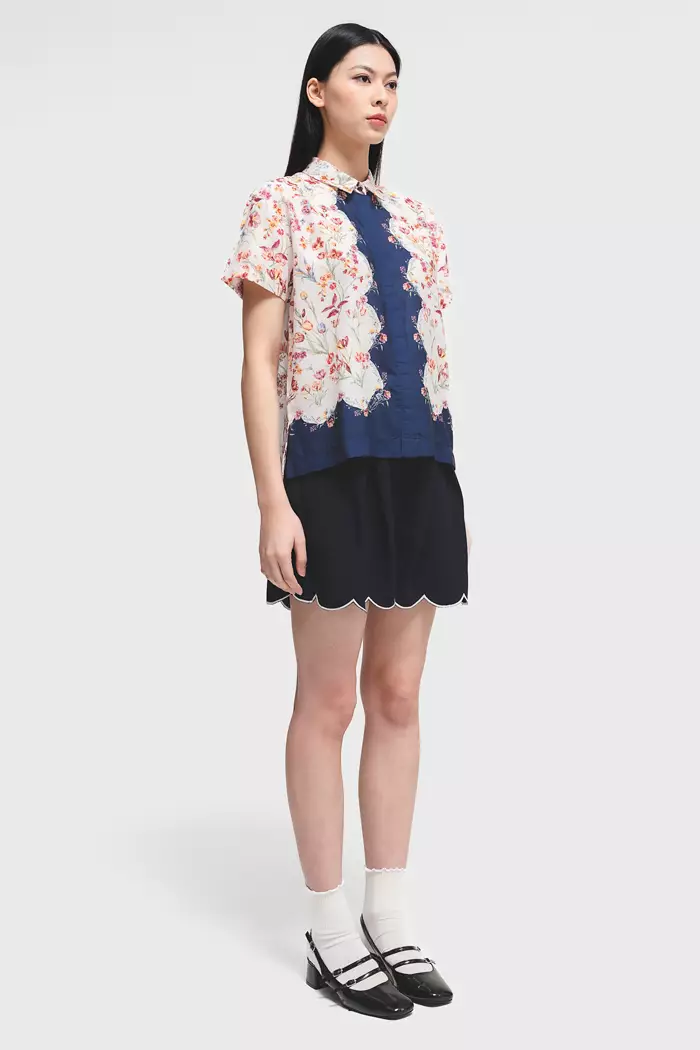 COTTONINK X Artkea - Atasan Kemeja Wanita Navy Samarra