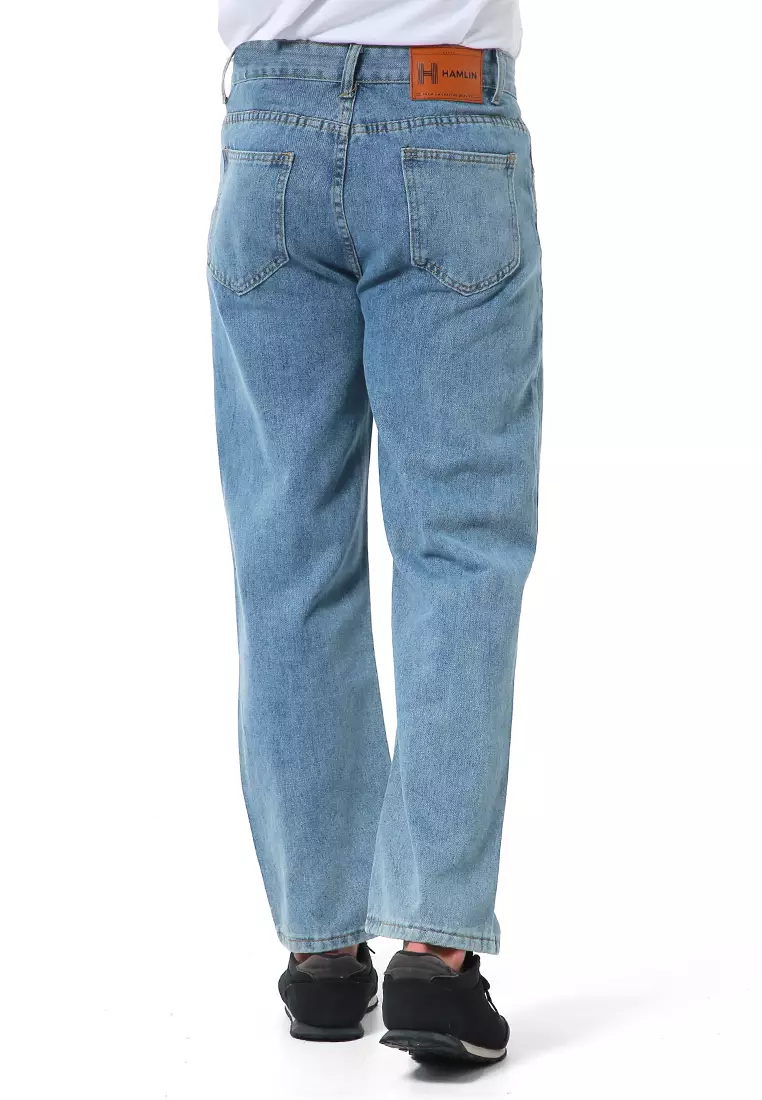 Nemanja Celana Jeans Pria Loose Straight Long Pants Korean Style Material Denim ORIGINAL - Light Blue