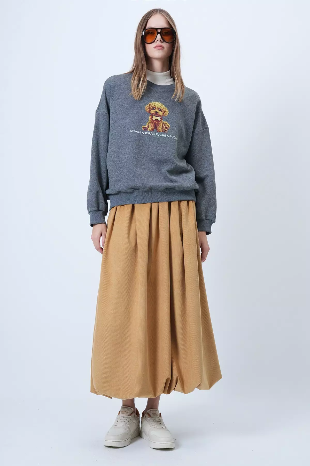 Women'S Anthracite Front Printed Oversize Cotton Sweatshirt Alc-X14651