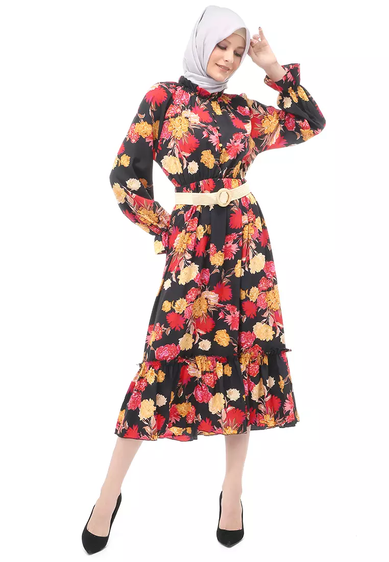 Tiara Gamis Dress Long Sleeve Wanita Muslimah Regular Fit - Hitam