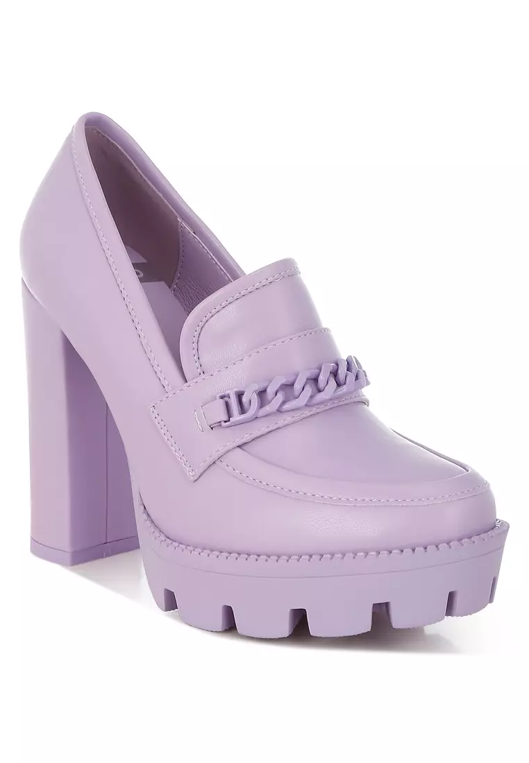 Chunky Chain Link Heeled Loafers in Lilac