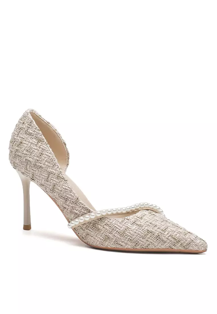 Discount on Twenty Eight Shoes  shoes - SKU: 8CM Pearl Tweed High Heels IF83317