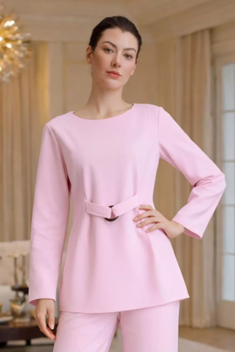 Essentials Lounge Wear Lenin Top Pink (Only Shirt)