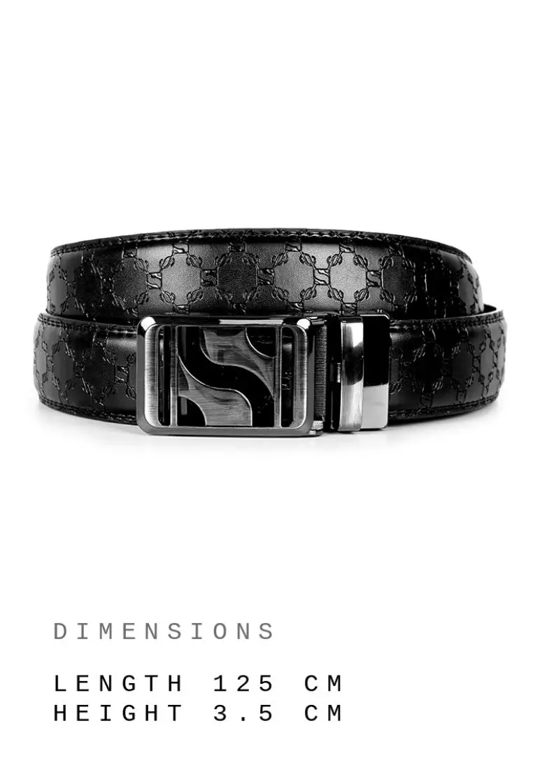 Signature Monogram HIRATSUKA Debossed Black Gold Belt for Men