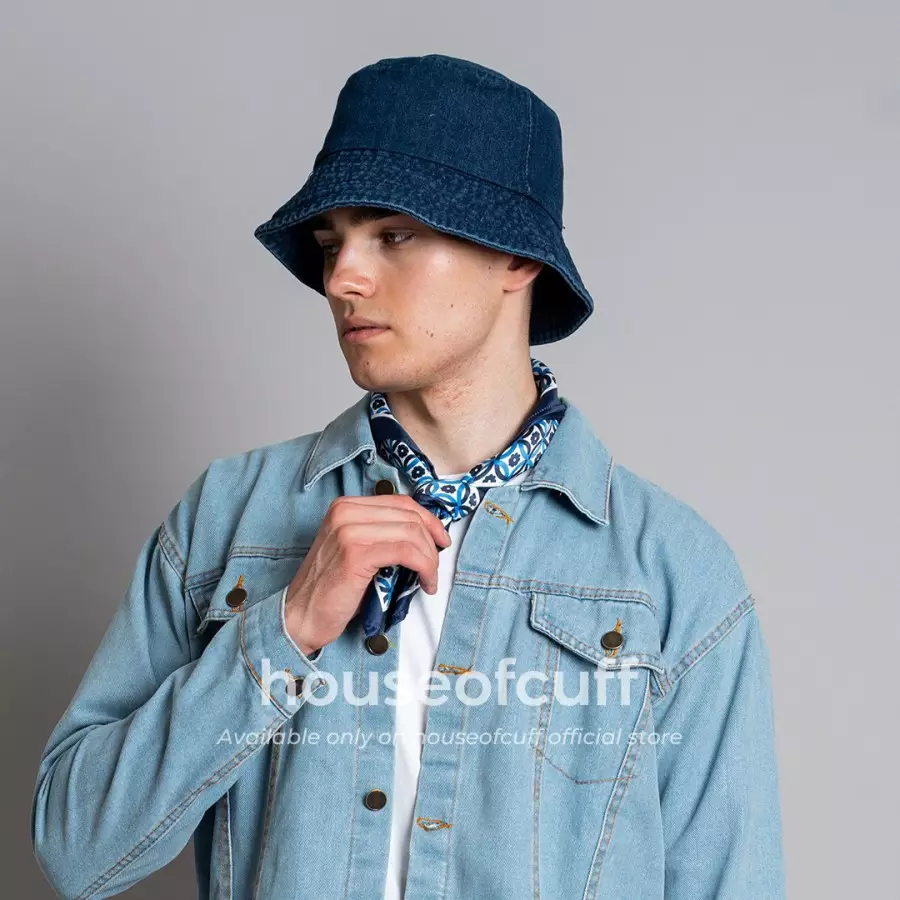 Houseofcuff bucket hat denim jeans biru dongker tua