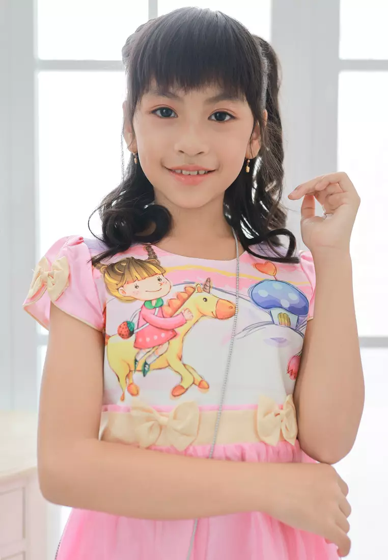 Two Mix Baju Anak Anak Perempuan - Dress Anak Cewek Fashion Bahan Kaos dan Satin Usia 1-12 Tahun 4258