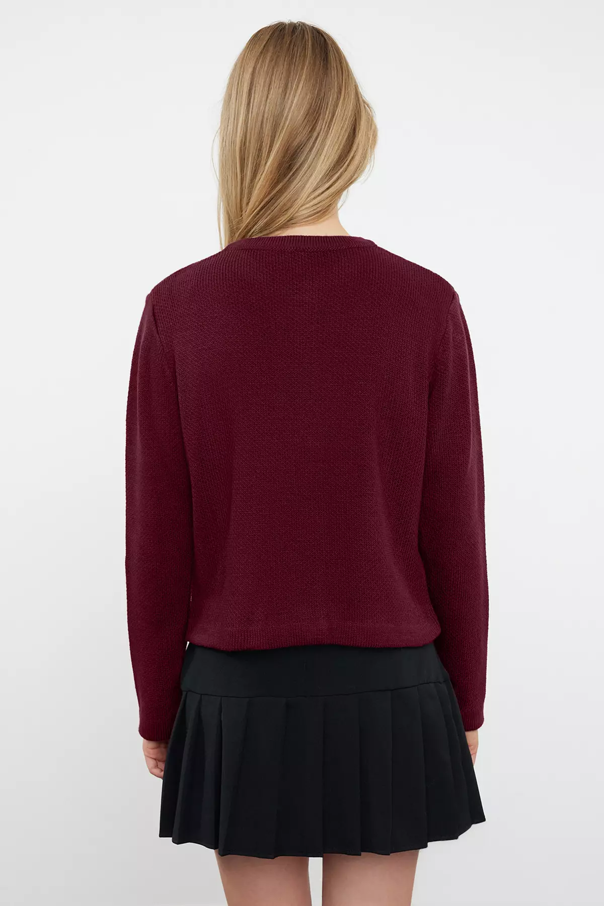 Burgundy Basic Jacket-Look Knitwear Cardigan