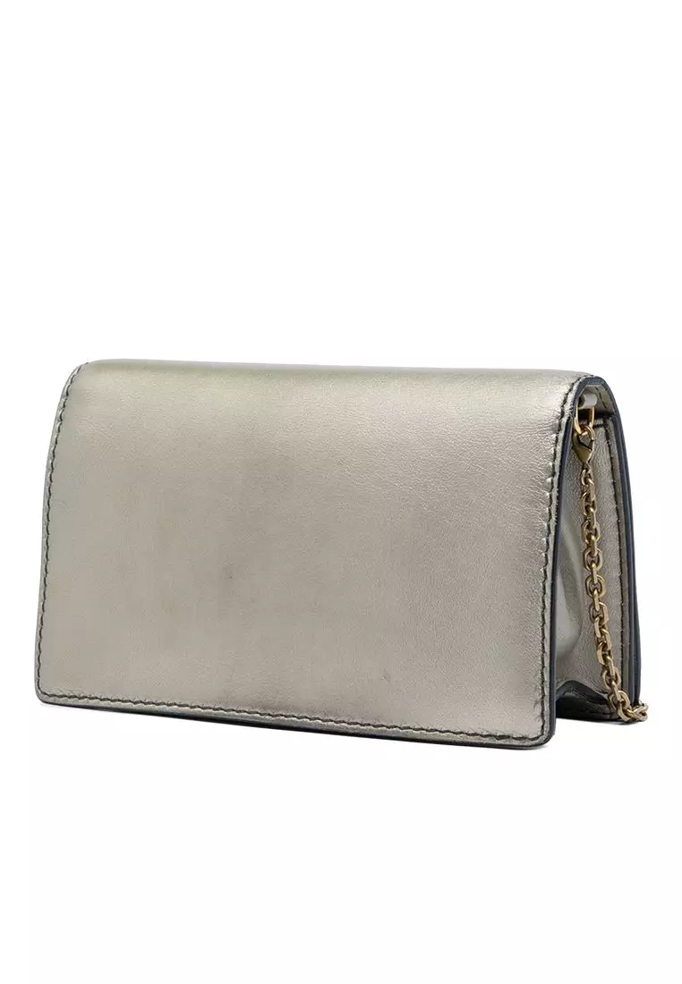 Pre-Loved Dior Metallic Calfskin Jadior Clutch With Chain