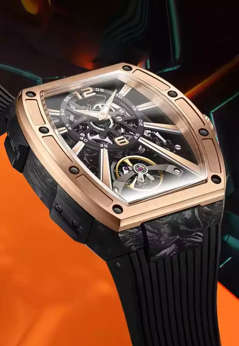 自動中性不鏽鋼手錶，橡膠錶帶