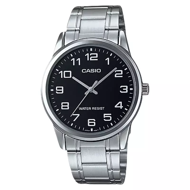 Jam Tangan Pria Analog Casio Standard MTP-V001D-1BUDF MTPV001 MTP-V001D Black Dial Stainless Steel Band