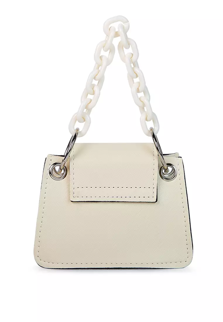 White Round Flap Mini Statement Bag