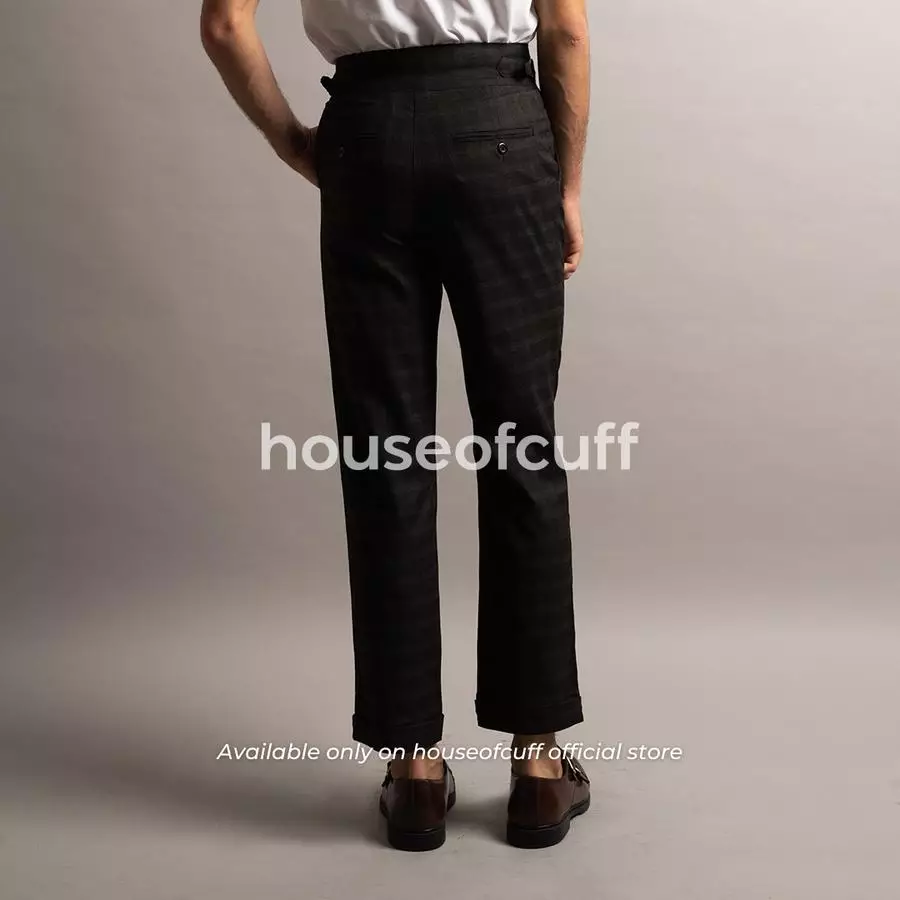 houseofcuff Celana Panjang High Waist Gurkha Hitam Side Tab Checkered