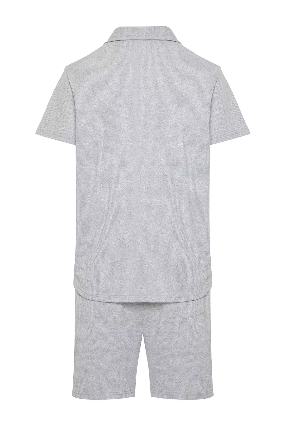 Gray Regular/Normal Cut Textured Fabric Labeled Polo Collar Tracksuit Set TMNSS23EM00003