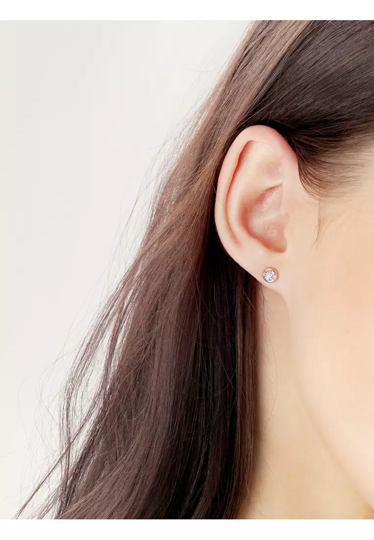 18K White & Rose Gold 0.051 Carat (G-H Color, SI1-SI2 Clarity) Diamond Single Stud Earring for Women 92876E (Sold Single Not Pair)