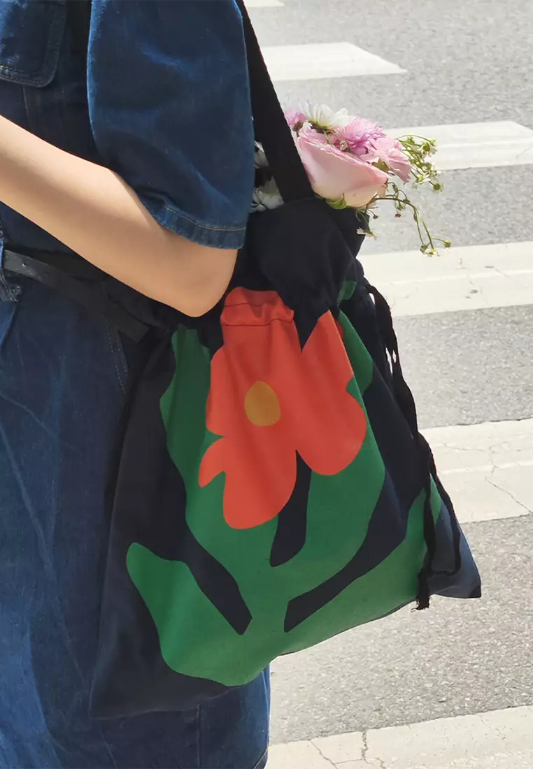 Women's navy blue drawstring rose bag CA24061703