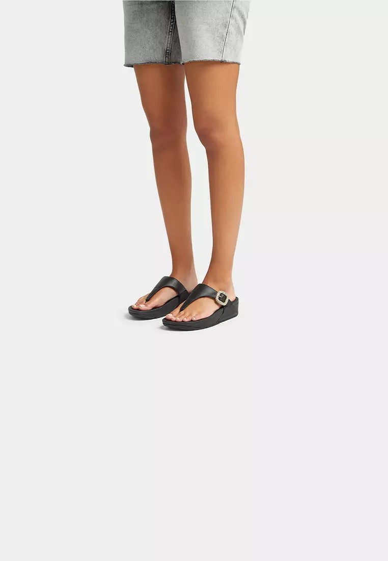 FitFlop LULU Crystal-Buckle Leather Toe-Post Sandals - Black (HN9-001)