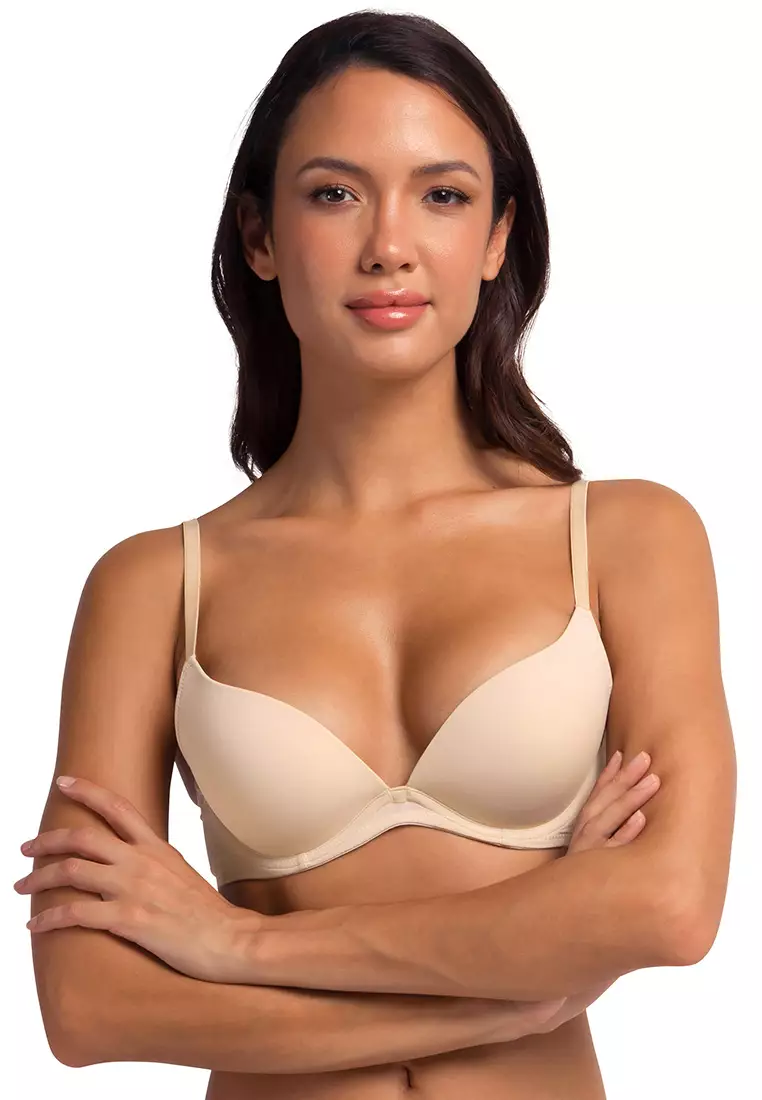 FLORIE Women's Push Up Bra Plunge 3/4 Cup Underwired Demi T-shirt Bras, Pack of 2, Red Beige