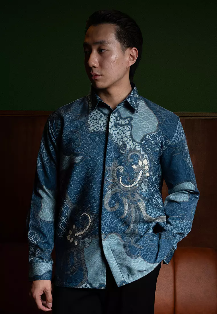 Enzy Batik Exclusive Kemeja Batik Pria Bameswara - Biru