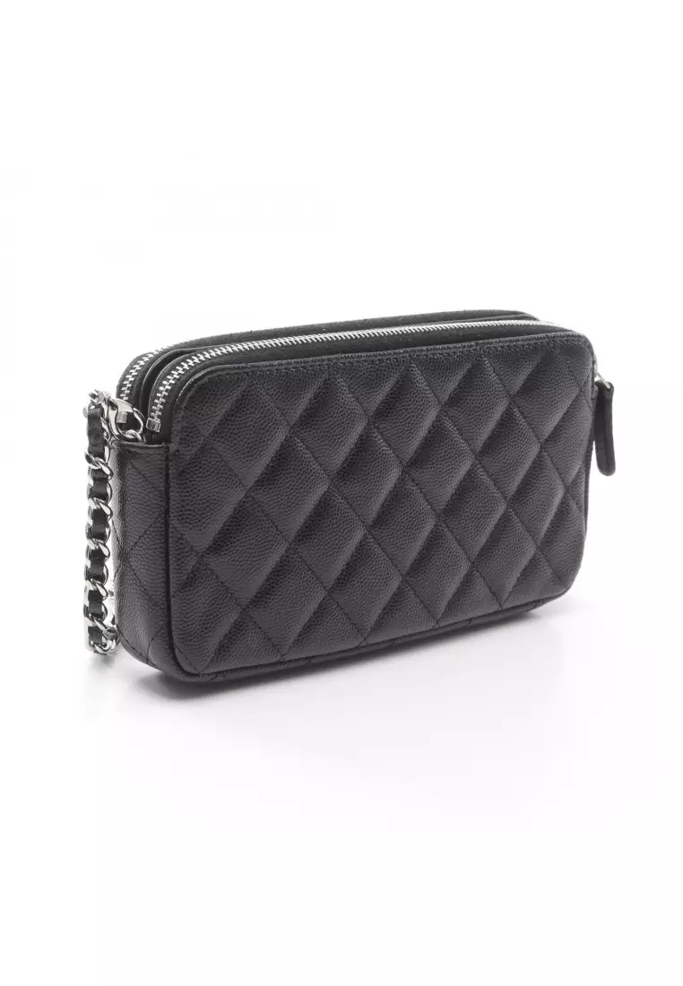 Pre-Loved Chanel matelasse chain wallet Caviar skin black silver hardware