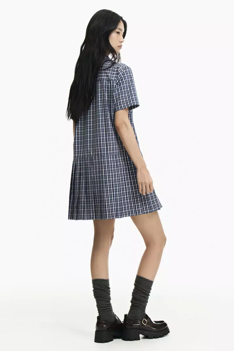 Pleated scarf-collar dress