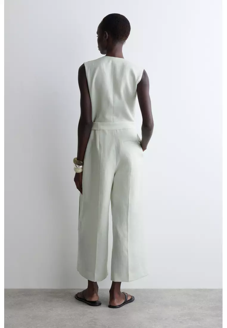 WRAP-FRONT LINEN JUMPSUIT