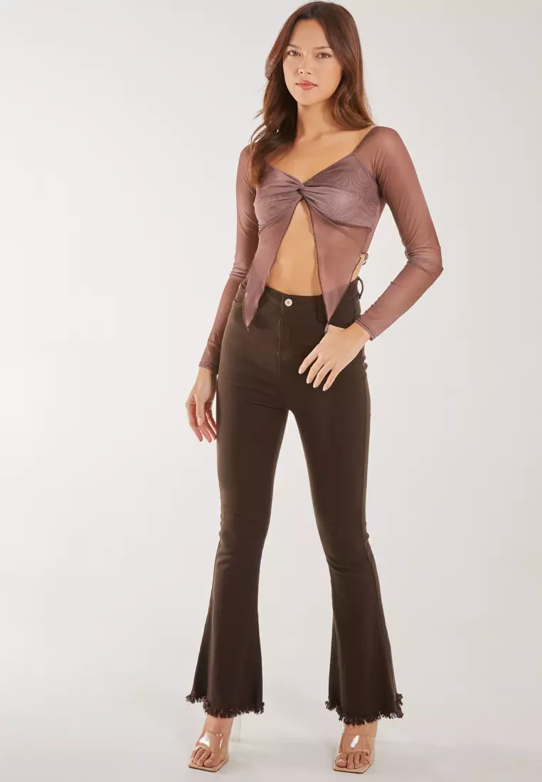 Pink Vanilla Mauve Butterfly Mesh Long Sleeve Top