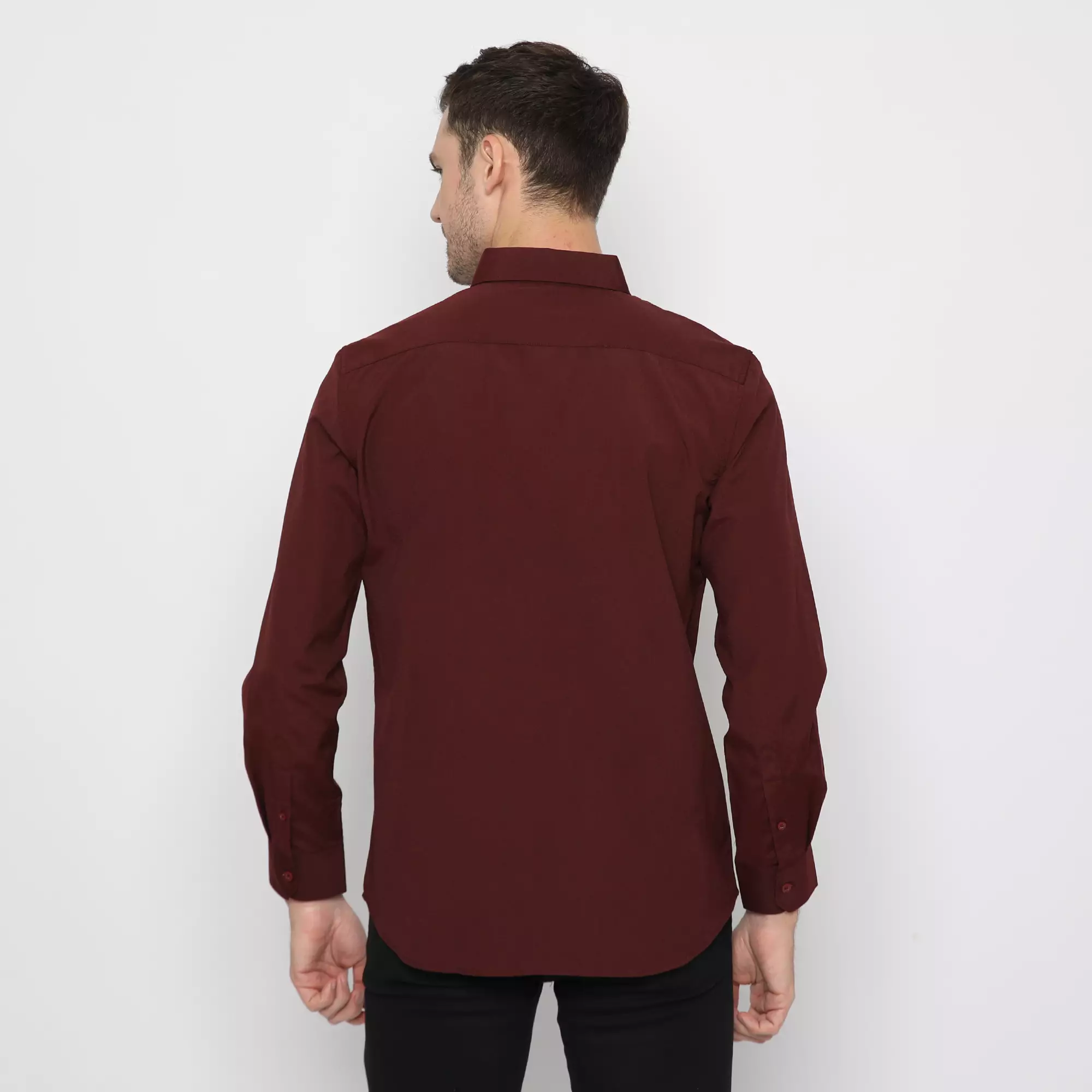 Platini Kemeja Pria Lengan Panjang Basic katun oxford Maroon Tua 66218