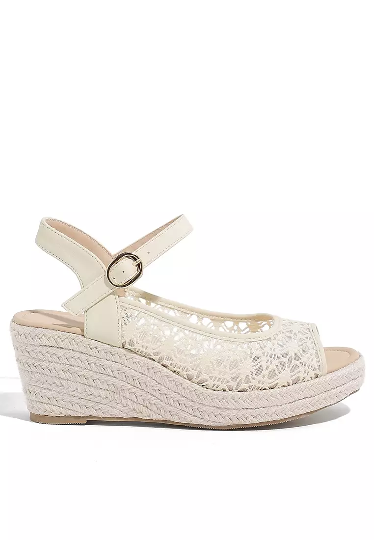 White lace hot sale wedge sandals