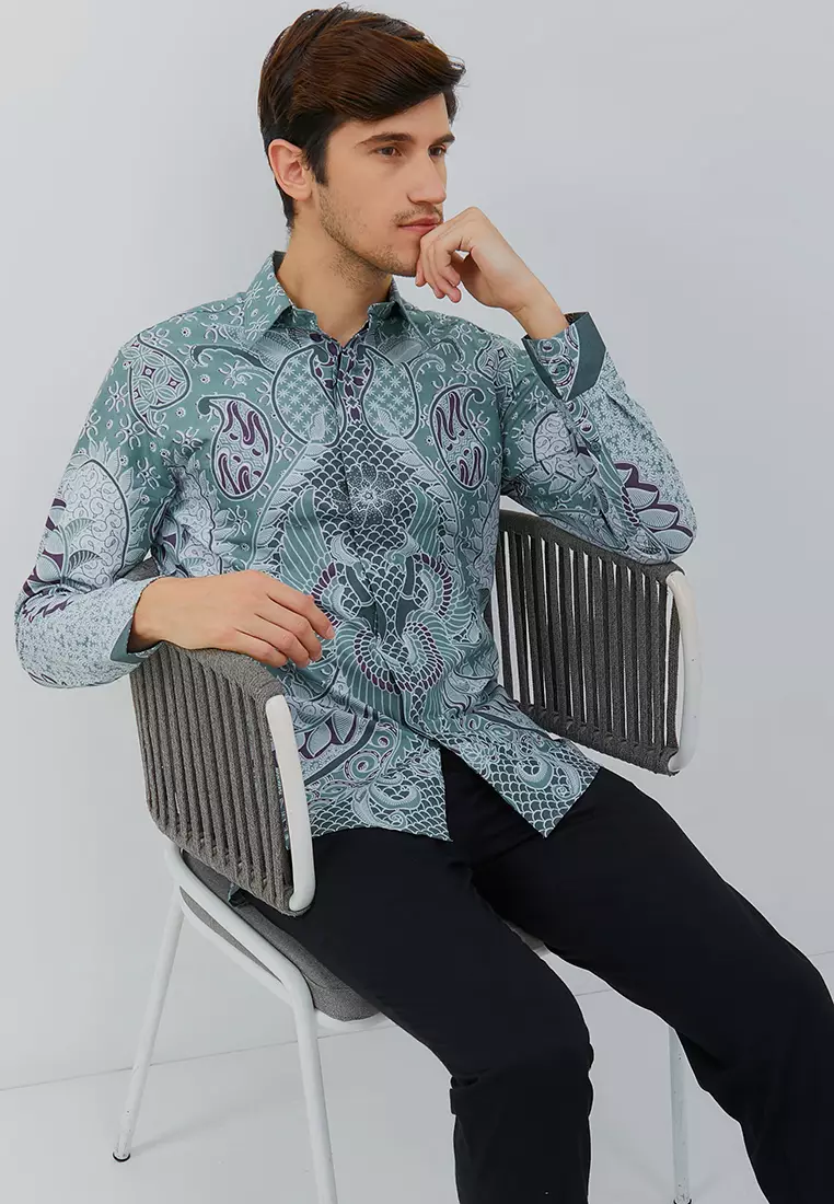 Slimfit Heera Green Kemeja Batik Pria Lengan Panjang