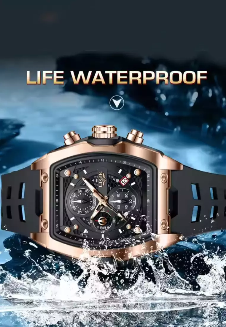 男女通用計時酒桶形塑膠和金屬合金石英錶，橡膠錶帶