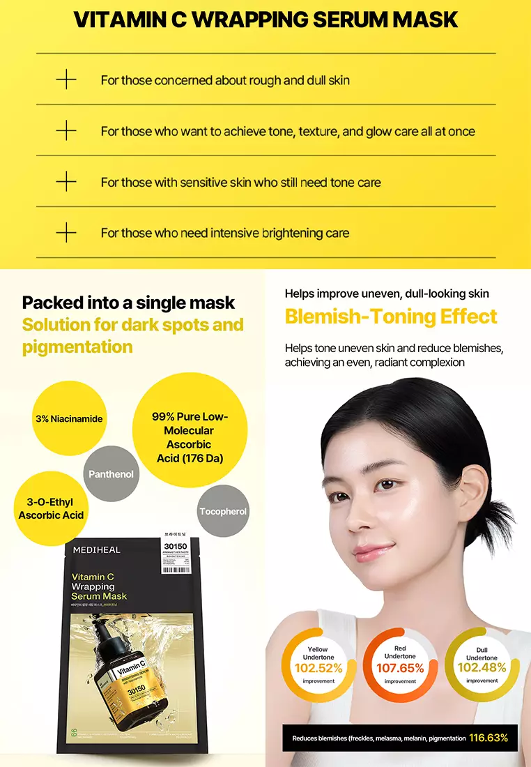 MEDIHEAL Vitamin C Wrapping Serum Mask Box, 10 x 25ml, Brightening