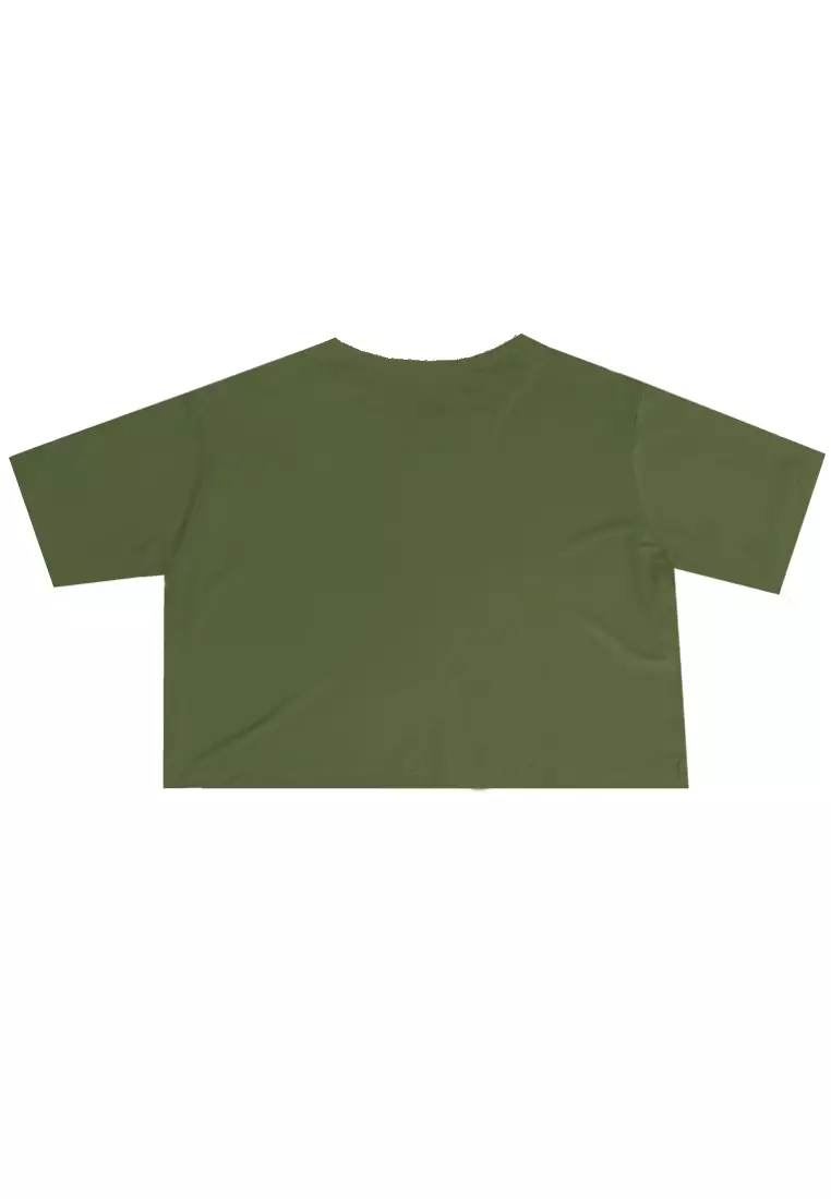 LSA38 Sport CL Crop Loose Wanita logo shoulder Hijau Army