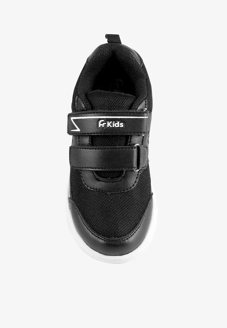 Back To School Sepatu Sekolah Anak BTS Warna Hitam Putih Model Velcro  K.Farel