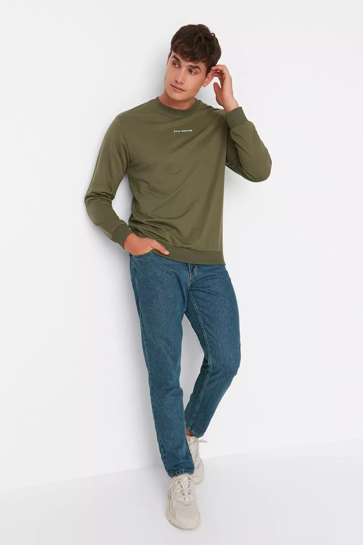 Navy Blue Green Antique Look 100% Cotton Relax Fit Boyfriend Jeans TMNAW23JE00043