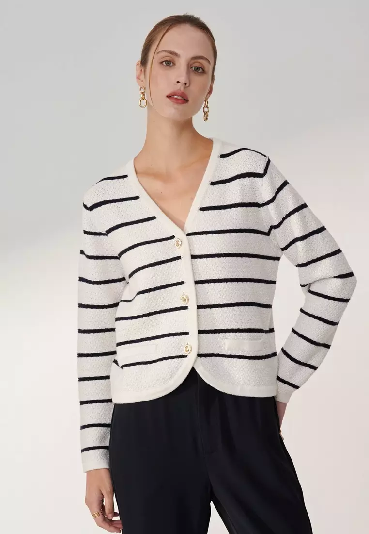 White Stripe Knit Jacket